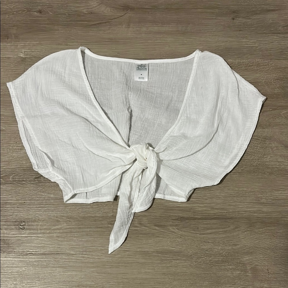 Wild Fable White Dolman Sleeve Tie-Front Crop Blouse